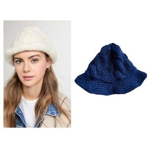 Lola Hats alpaca wool blend Trulli Knit Bucket Navy Blue Knit Hat NWT